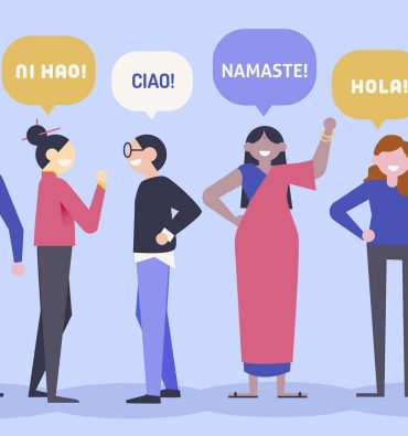 People with Speech Bubbles in Different Languages